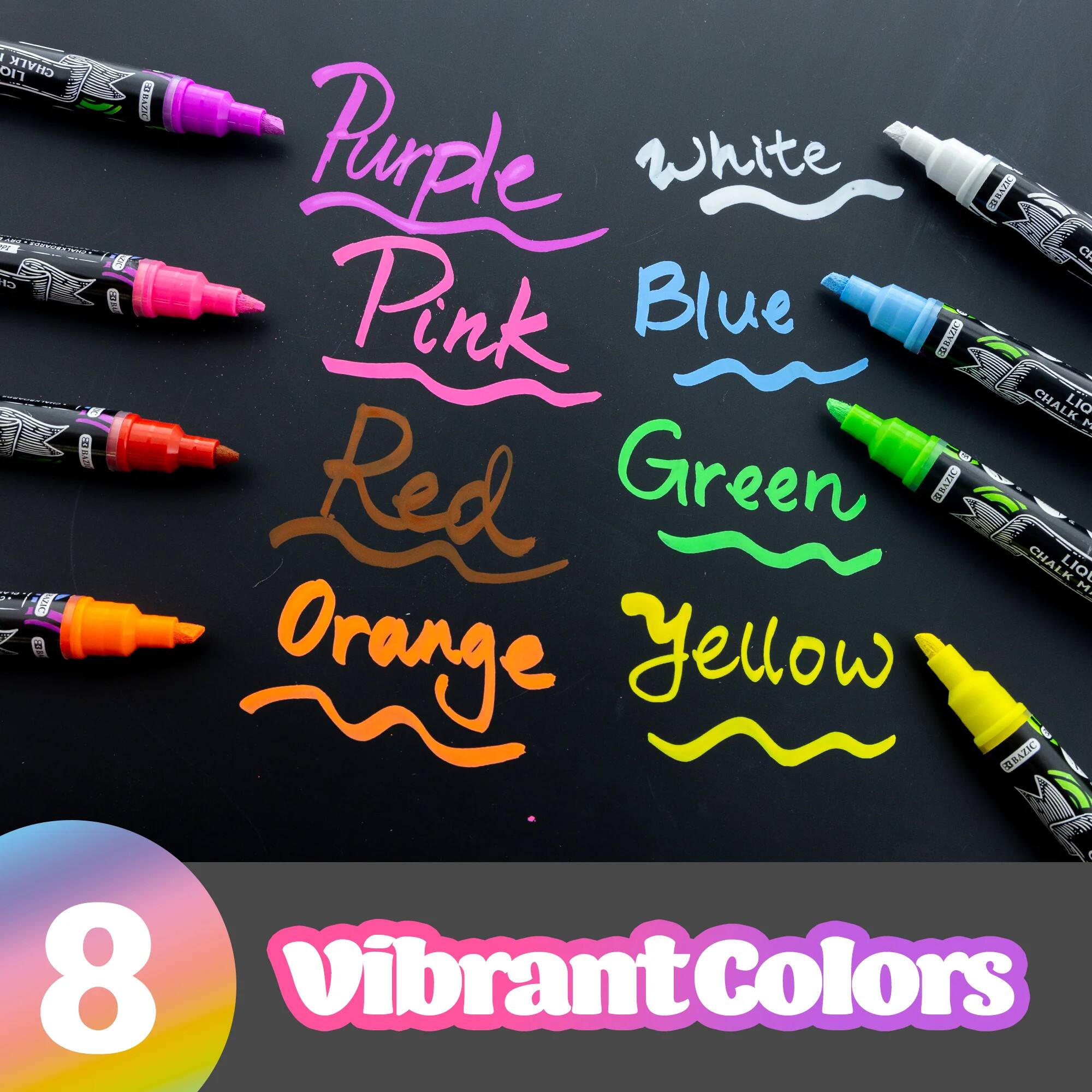 BAZIC Products® Liquid Chalk Wet Erase Markers, Pack of 8